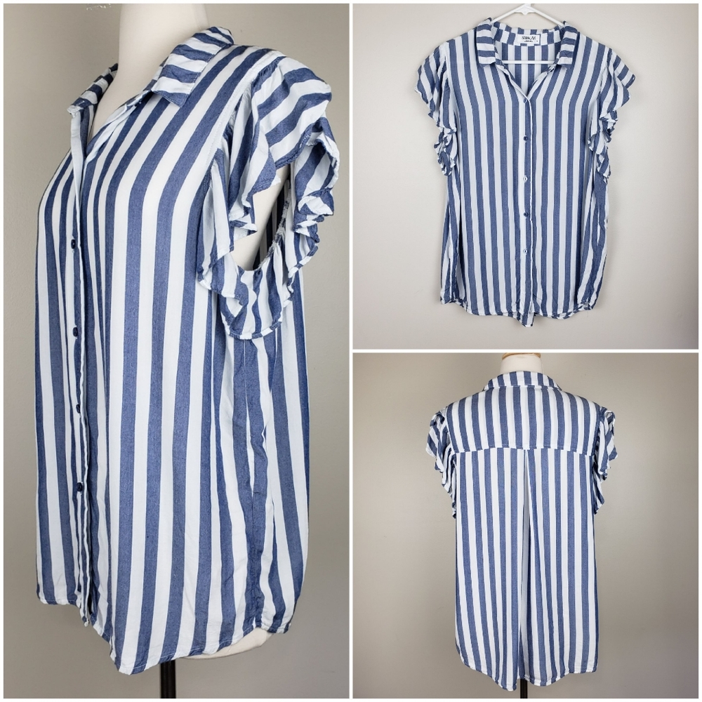 Anthropologie Sam&Lavi ButtonUp Shirt Blue Stripes